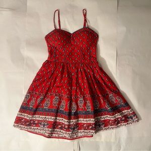 Red and Aqua Mini Sun Dress Bustier Top A Line Patterned Mini